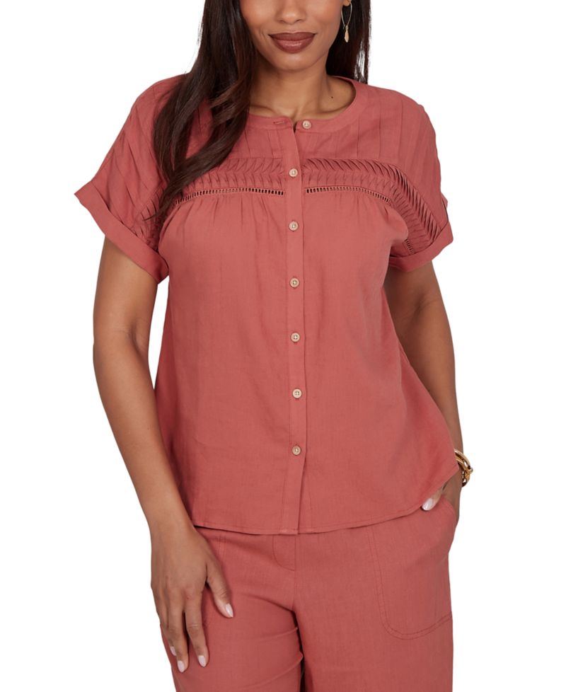 Petite Lightweight Pleated Short-Sleeve Top