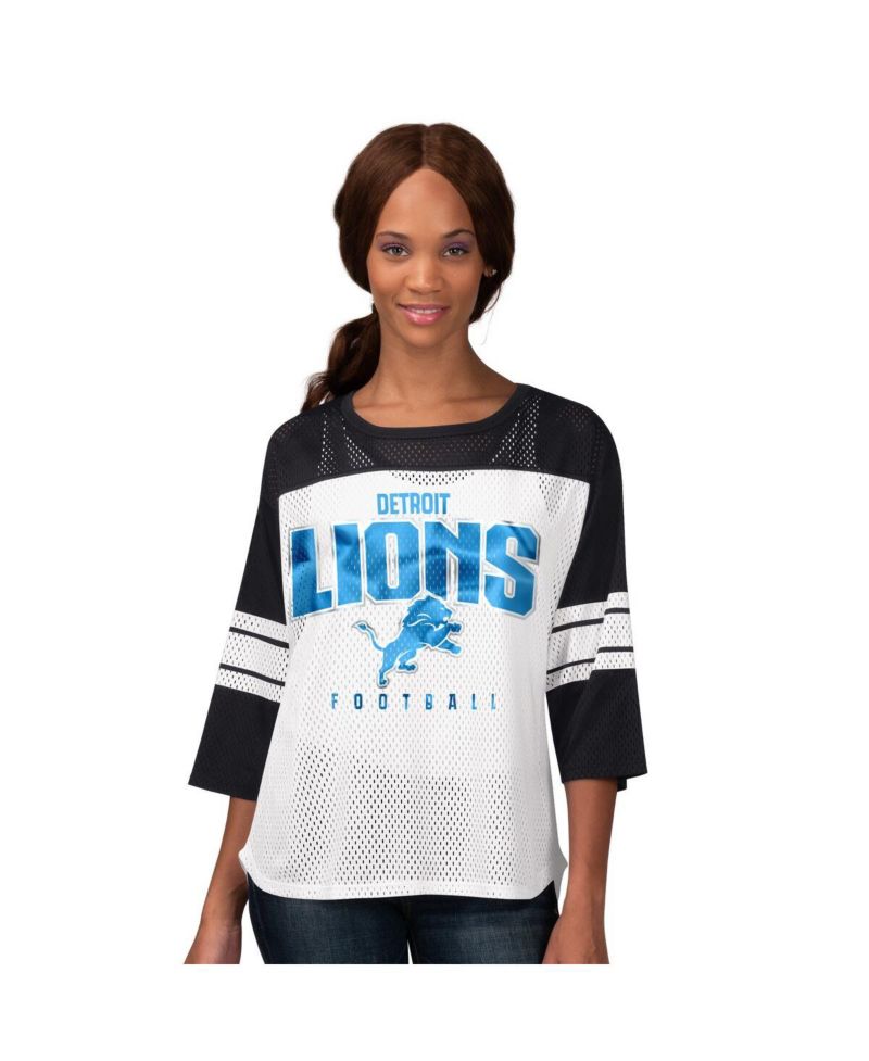 Women's Black Detroit Lions First Team 3/4-Sleeve Mesh T-Shirt