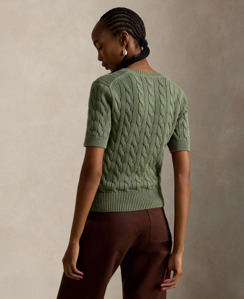Women's Cable-Knit Cotton Short-Sleeve Cardigan