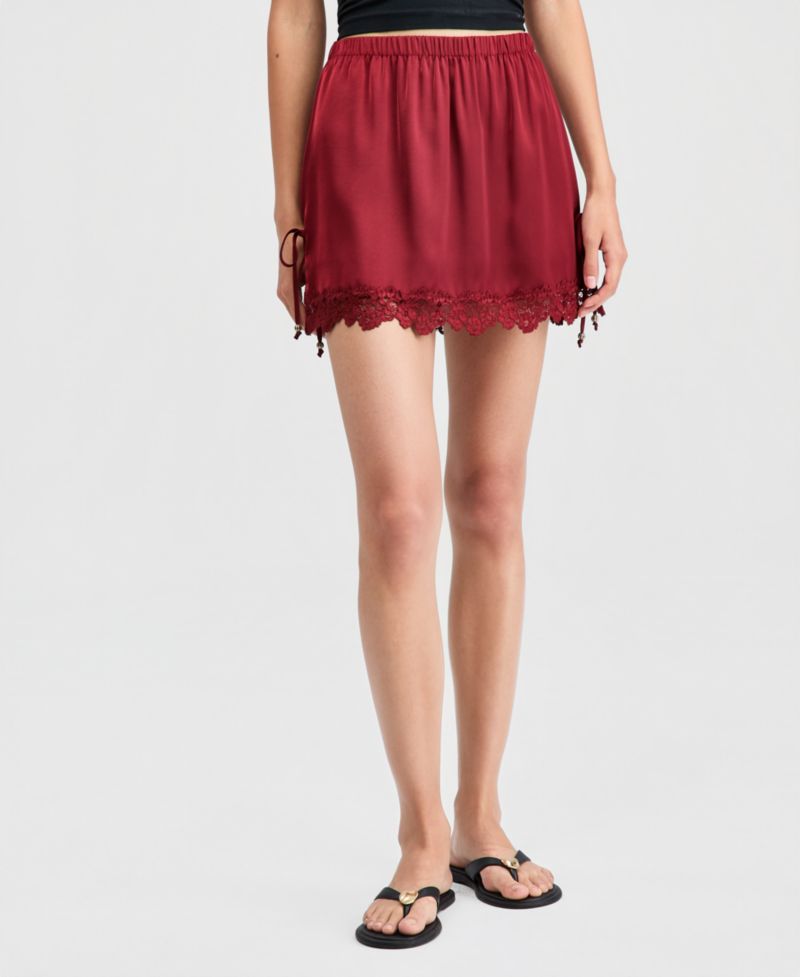Women's Satin Lace-Trim Mini Skirt