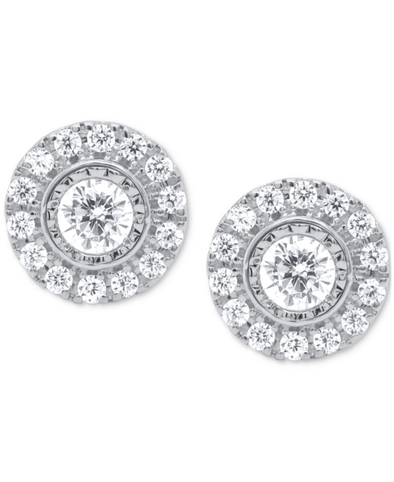 2-Pc. Set Lab Grown Diamond Halo Pendant Necklace & Matching Stud Earrings (1 ct. t.w.) in Sterling Silver or 14k Gold-Plated Sterling Silver