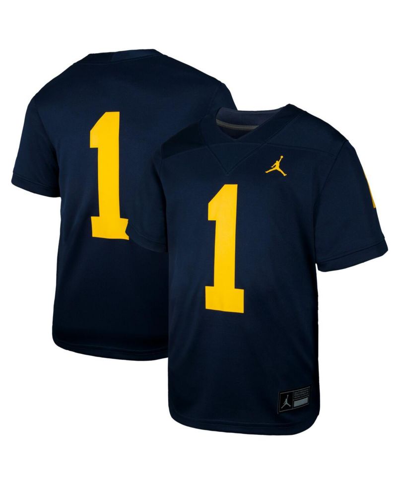 Big Boys and Girls Jordan 1 Navy Michigan Wolverines Untouchable Replica Game Jersey