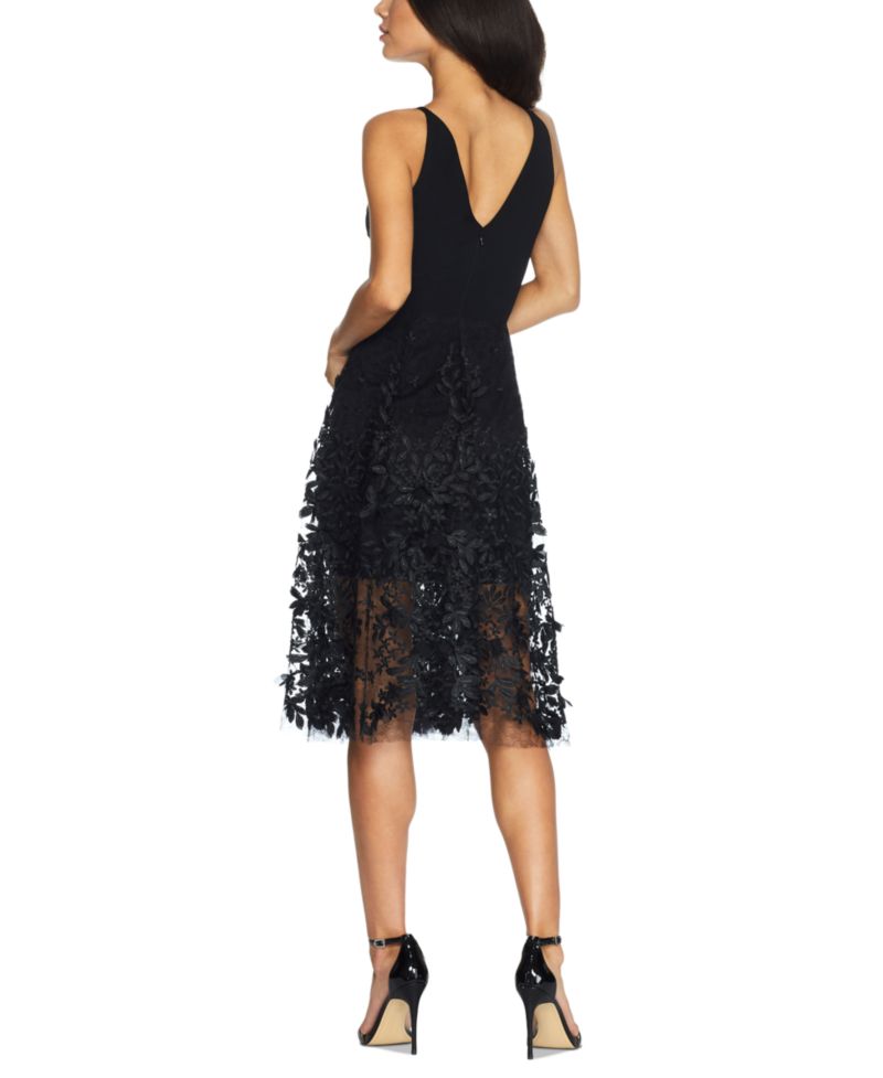 Darleen Deep-V Floral-Appliqu&eacute; Dress