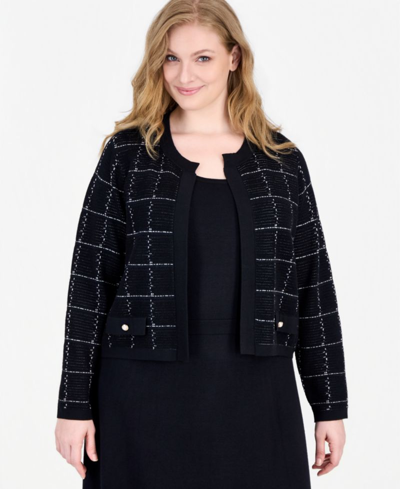 Plus Size Scoop Neck Long Sleeve Jacket Sweater Dress