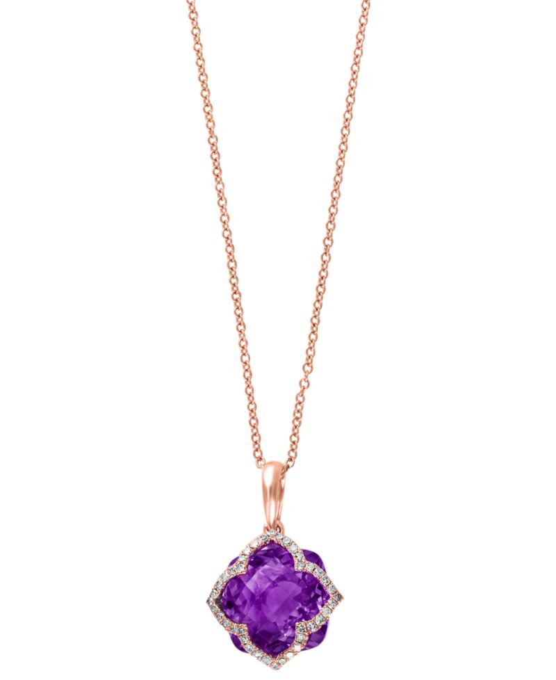EFFY® Amethyst (5-3/4 ct. t.w.) and Diamond (1/5 ct. t.w.) Clover Pendant in 14k Rose Gold