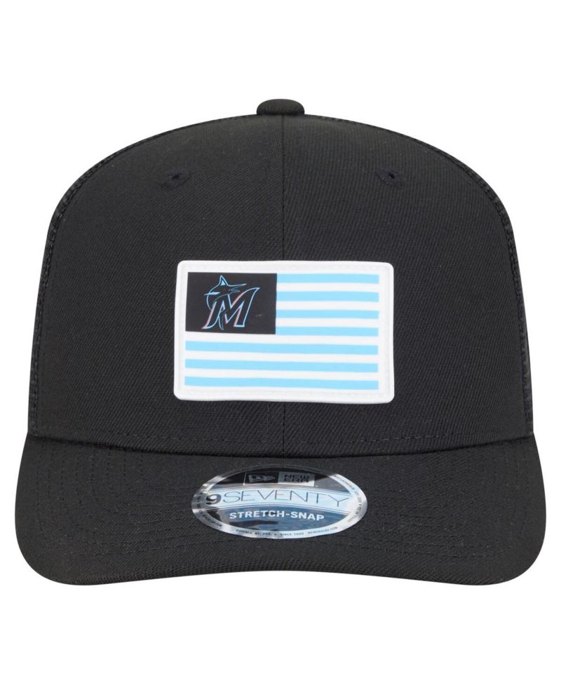 Men's Black Miami Marlins Flag 9SEVENTY COOLERA Stretch-Snap Hat