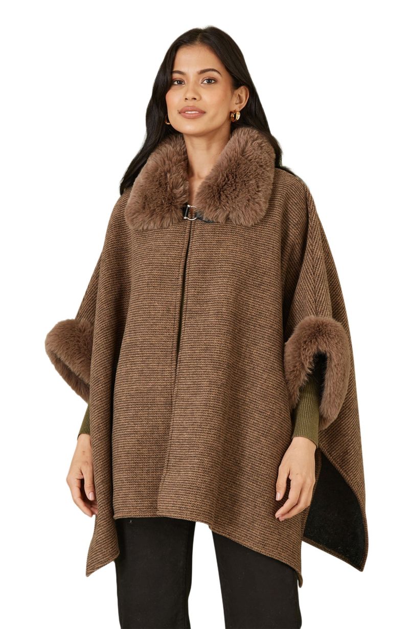 Women's Luxe Fur Collared Cape Jacket