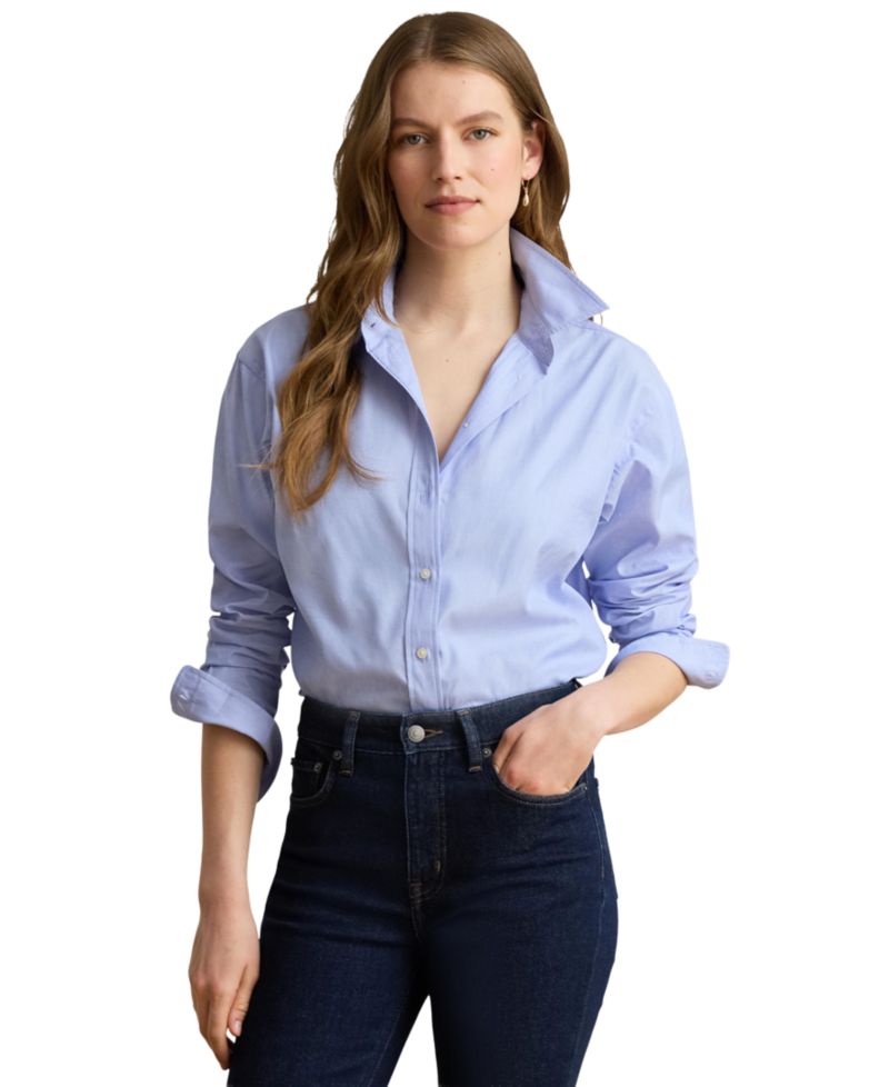 Women's Relaxed-Fit End-on-End Cotton Long-Sleeve Button-Up Shirt
