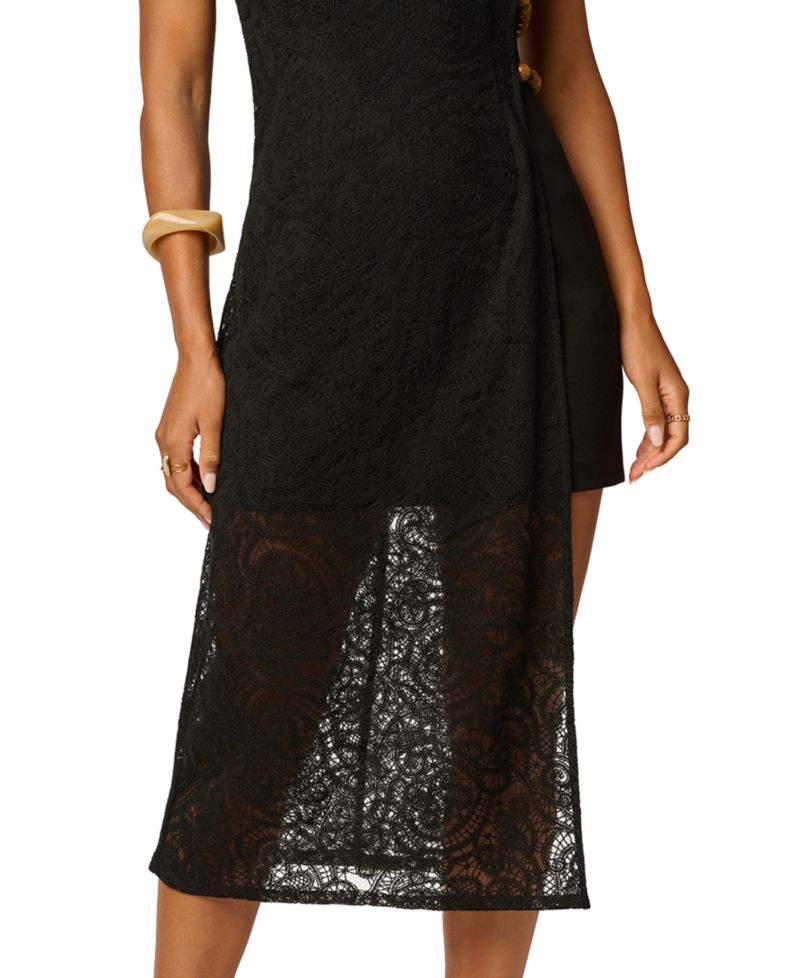 Women's Crewneck Metal Trim Shift Midi Dress