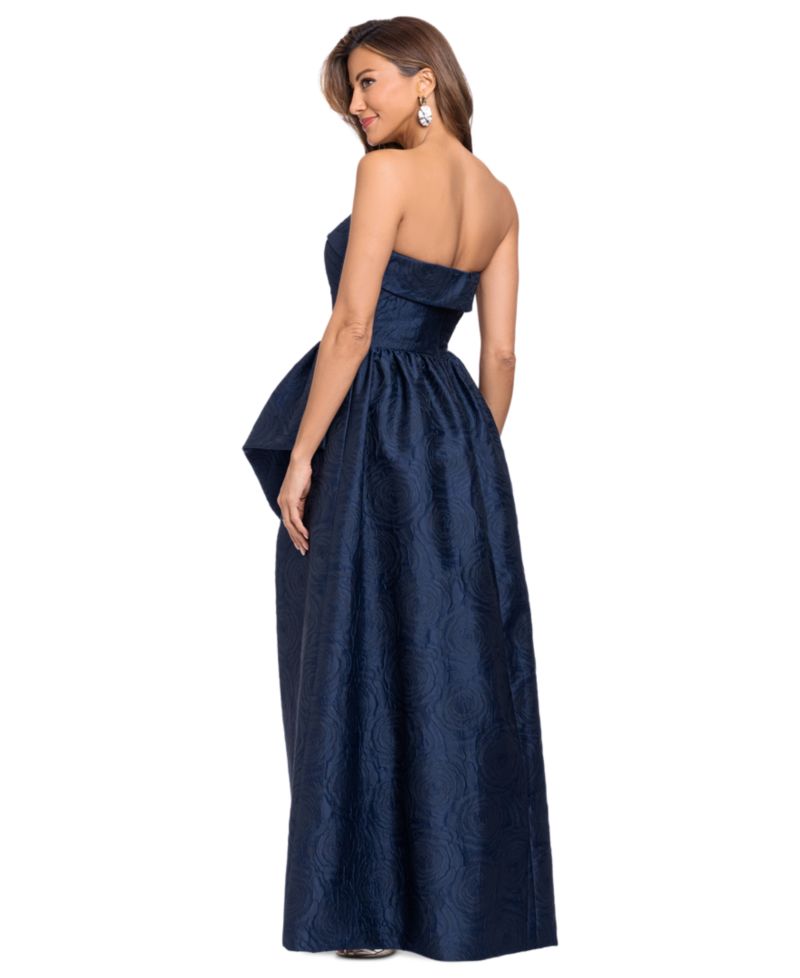 Women's Brocade Strapless Ruffle Gown