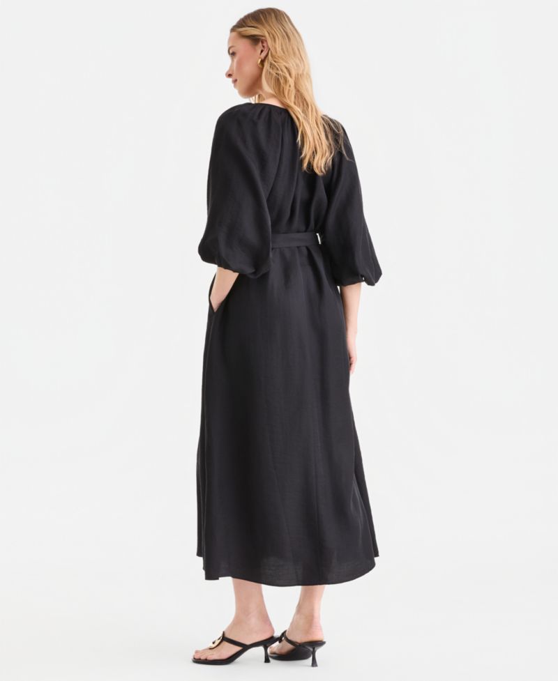 Plus Size Puffed-Sleeve Maxi Dress