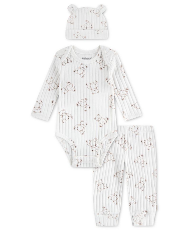 Baby Boys' and Baby Girls' Babywear Long-Sleeve Bodysuit, Pants and Hat, 3-Piece Set