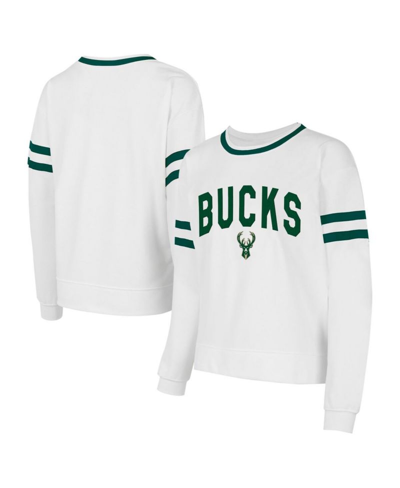 Women's White Milwaukee Bucks Borough Pullover Sweatshirt