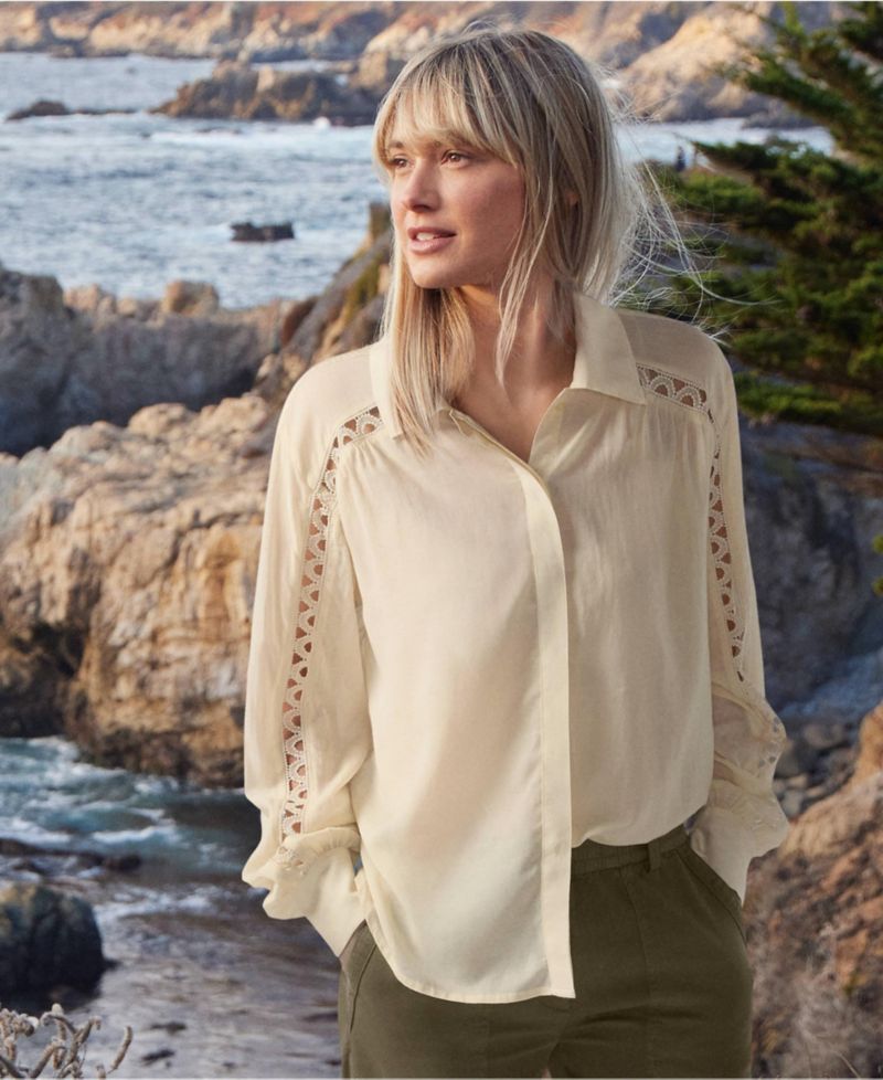 Women's Voile Shirred Trim Insert Shirt