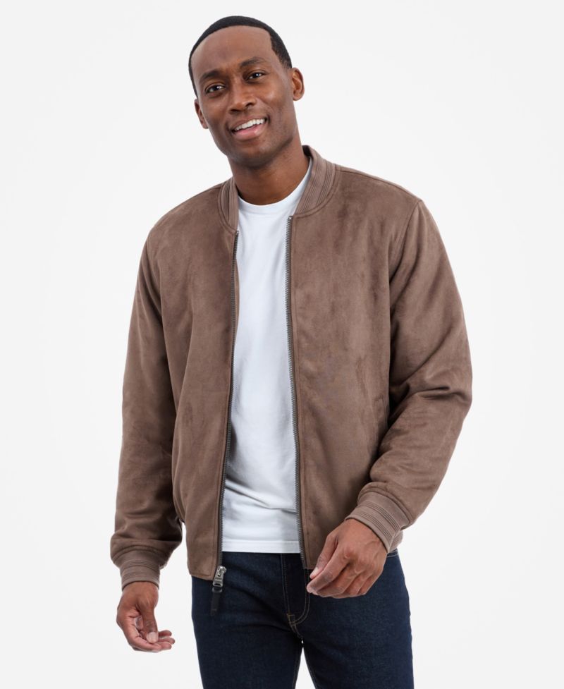 Men's Faux Suede Bomber Jacket
