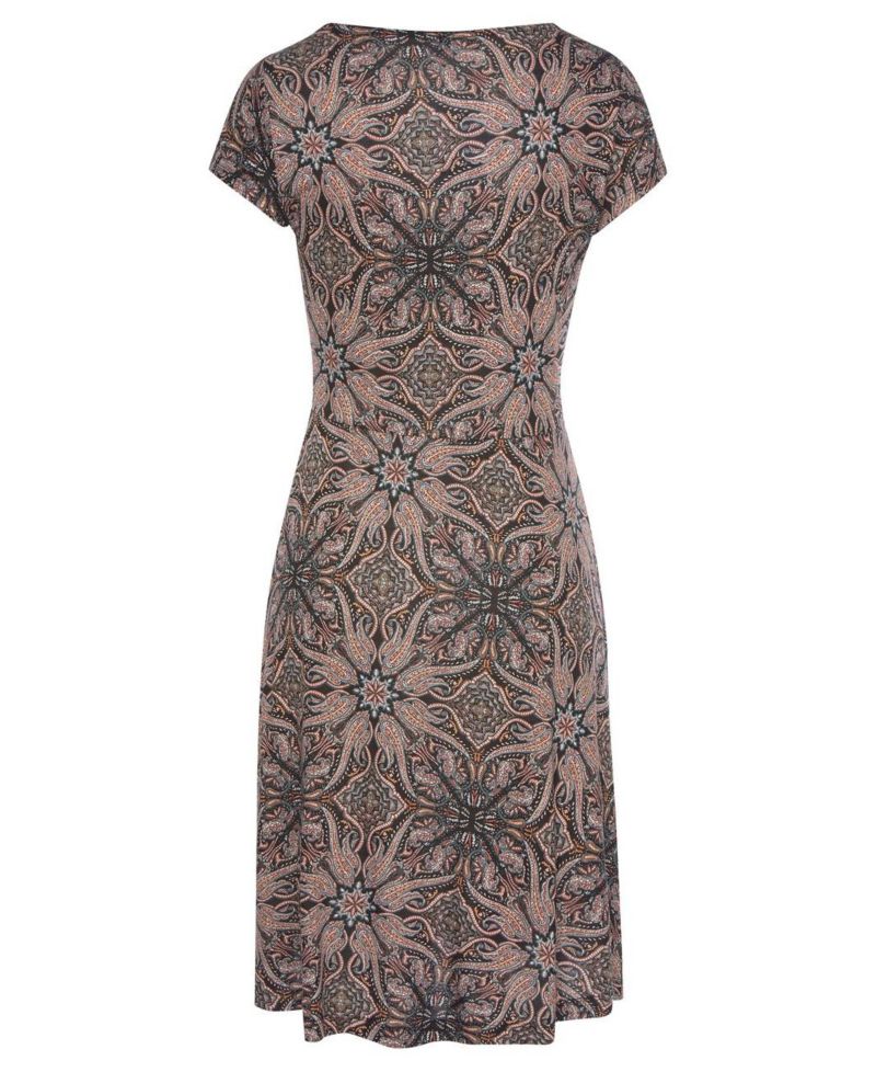 Women's Viscose Printed Short Sleeve A-Line V-Neck Short Dress