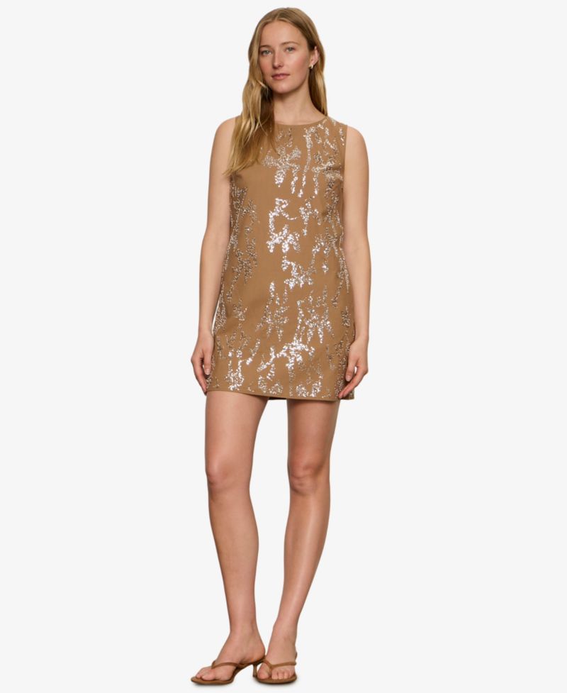 Women's Embellished Crewneck Straight Shift Dress