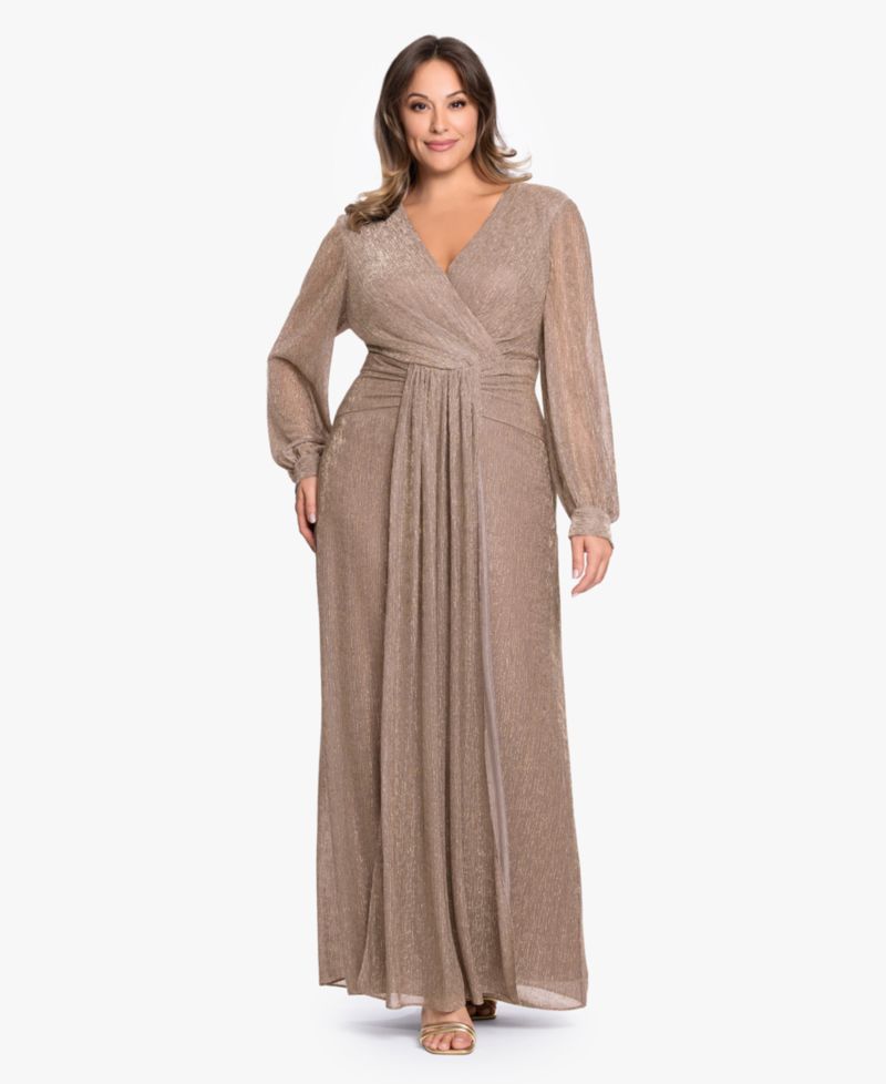 Women's Crinkled V-Neck Ball Gown