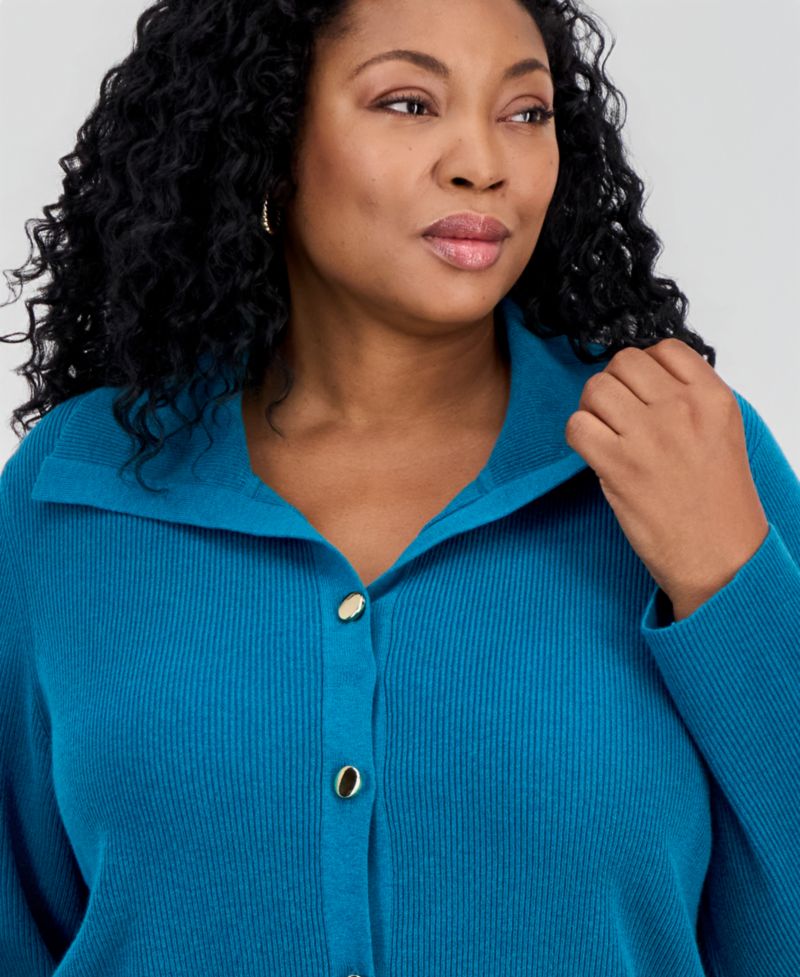 Petite Collared Long-Sleeve Button Cardigan