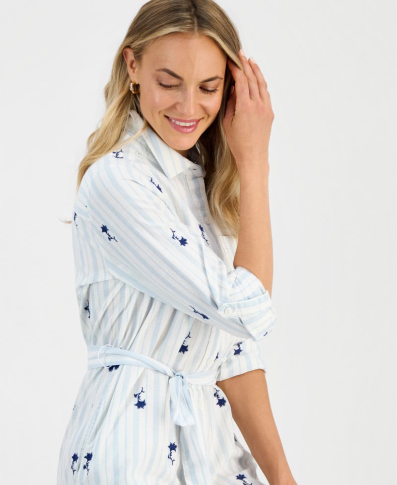 Women's Printed Roll-Sleeve Shirtdress