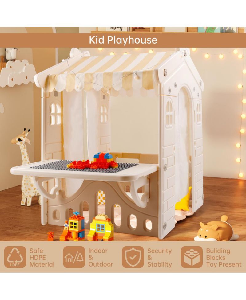 Foldable Lighted Kids' Playhouse with Building Blocks