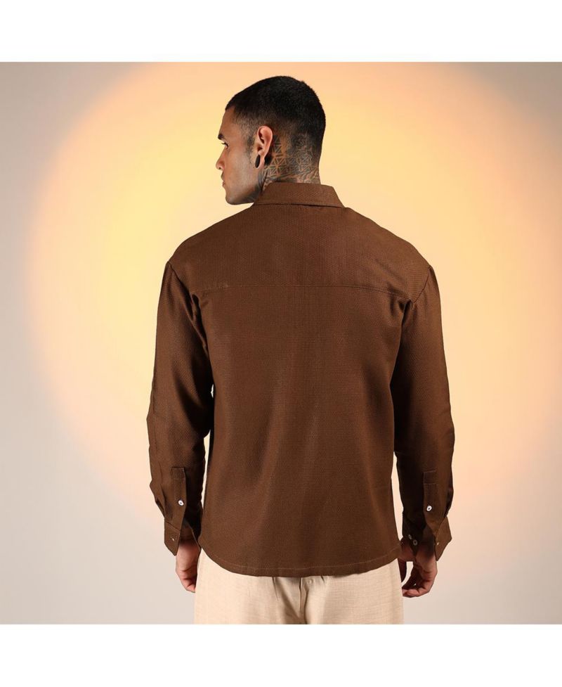 Men's Chocolate Brown Solid Canvas Utility Shirt
