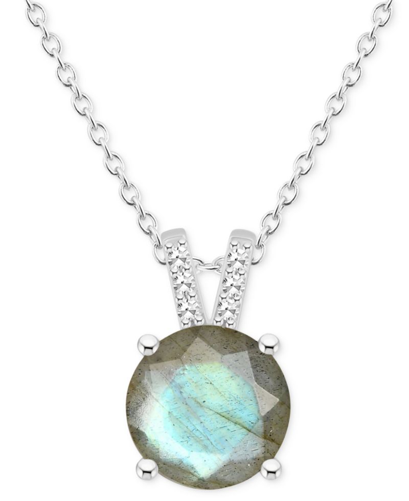 Labradorite & Diamond Accent 18" Pendant Necklace in Sterling Silver (Also in Onyx)