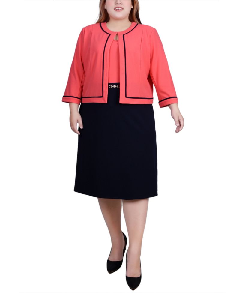 Plus Size 3/4 Sleeve Dress, 2 Piece Set