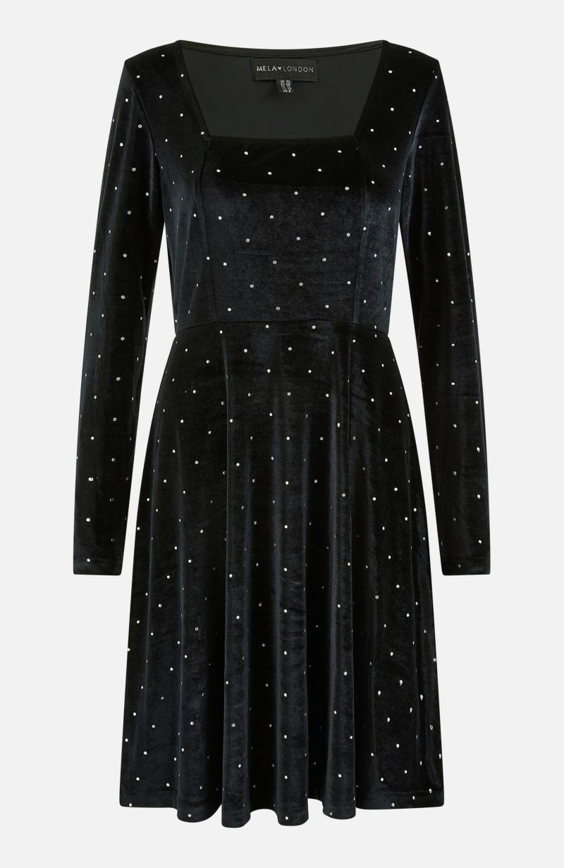 Women's Diamante Long-Sleeve Skater Dress