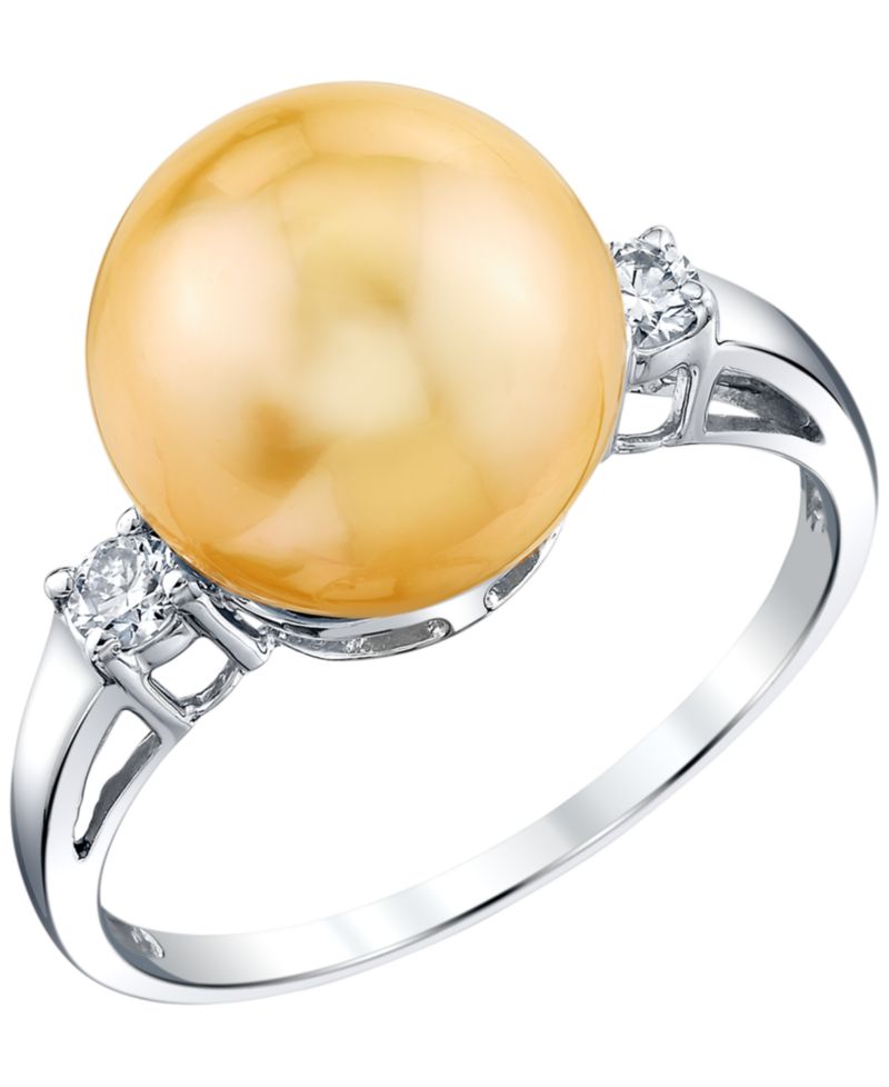 Cultured Golden South Sea Pearl (10mm) & Diamond (1/8 ct. t.w.) Ring in Sterling Silver