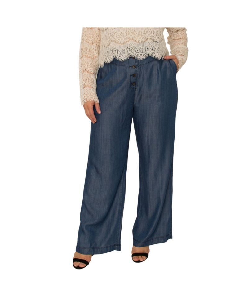 Plus Size High Rise Dark Indigo Wide Leg Tencel Pants