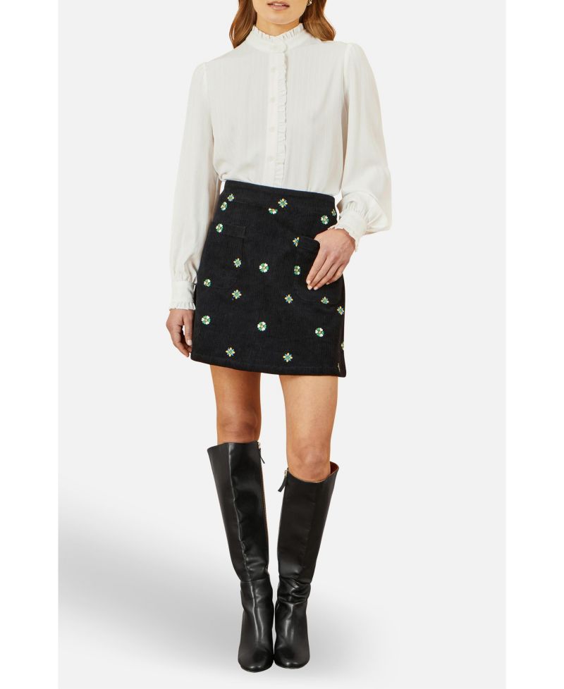 Women's Flower Embroidered Cord Mini Skirt