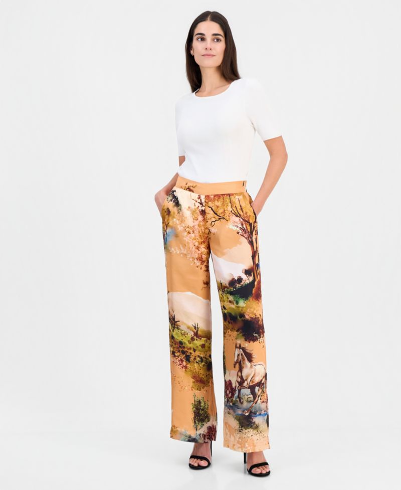 Women's Printed Pull-On High-Rise Pants