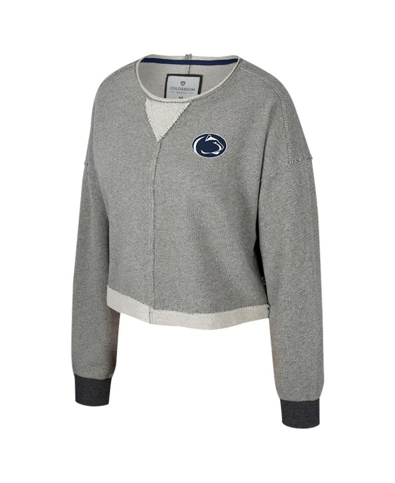 Women's Charcoal Penn State Nittany Lions Magnum Scoop Neck Cropped Pullover Sweatshirt