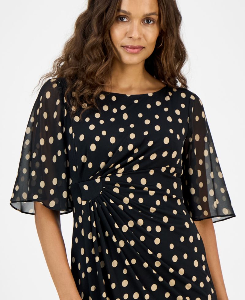 Petite Printed Side-Shirred Butterfly-Sleeve Dress
