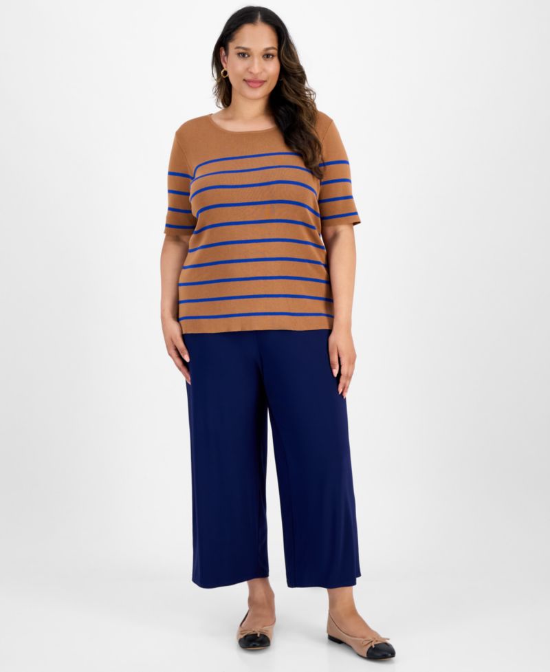 ASL Plus Size Striped Short-Sleeve Top
