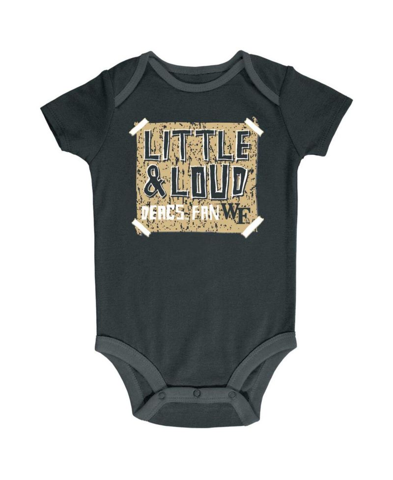 Infant Boys and Girls Black, Gray, White Distressed Wake Forest Demon Deacons 3-Pack Bodysuit Set