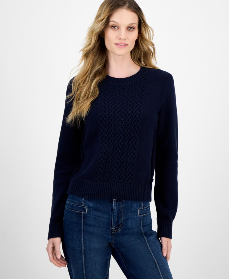 Nautica Women's Cotton Heart Cable Crewneck Sweater