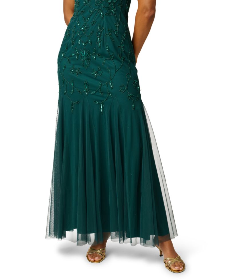 Women's Beaded-Mesh Square Neck Long Dress