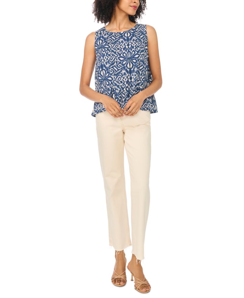Women's Crewneck Peplum Allover-Print Tank Top