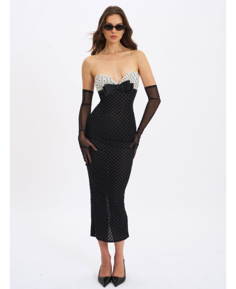 Women's Faith Black and White Polka Dot Sweetheart Maxi Dress