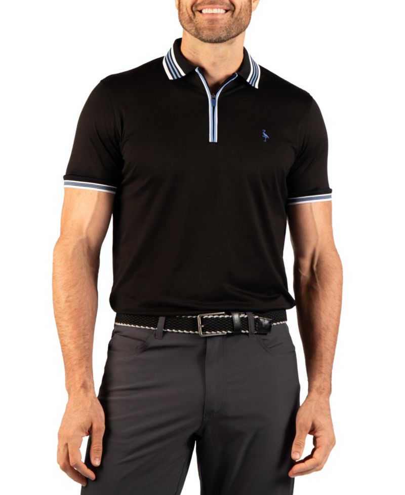 Men's Quarter-Zip Mesh Stripe Polo Shirt