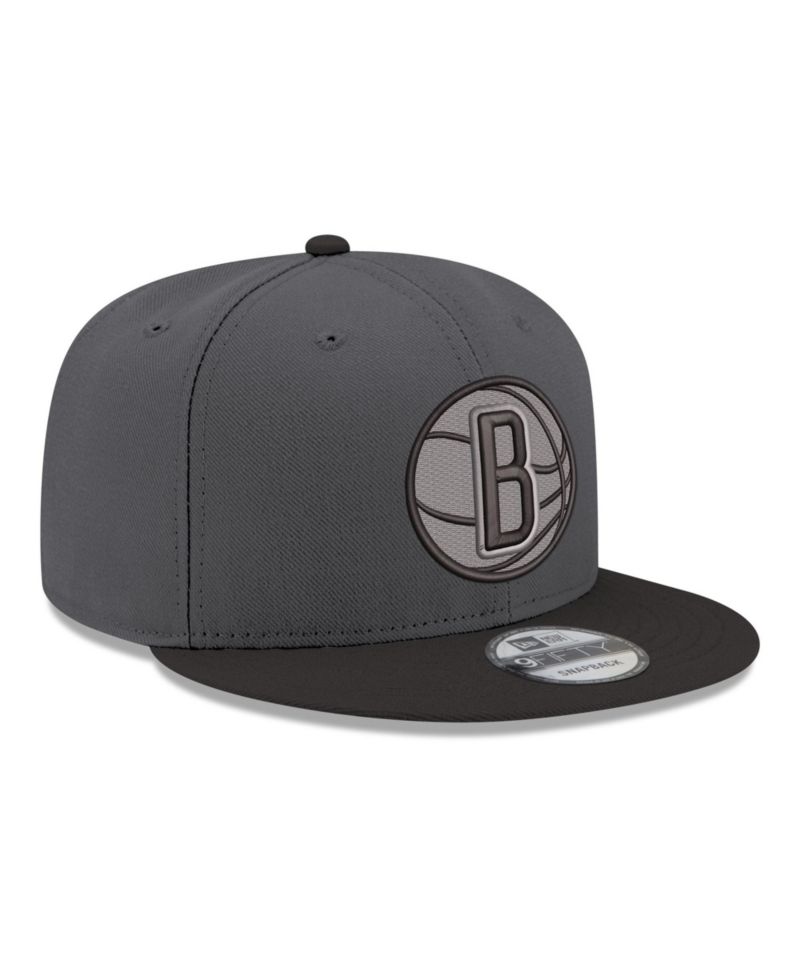 Men's Gray/Black Brooklyn Nets Logo 2-Tone 9FIFTY Snapback Hat