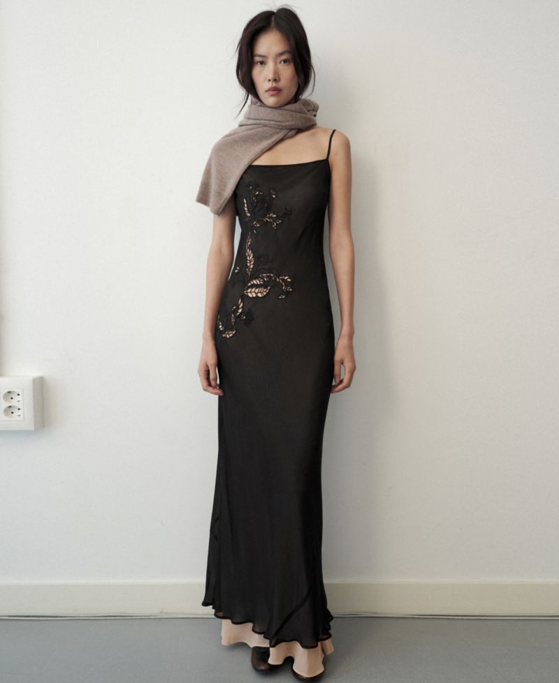 Women's Selection Square Neck Lace Detail Chiffon Slip Dress