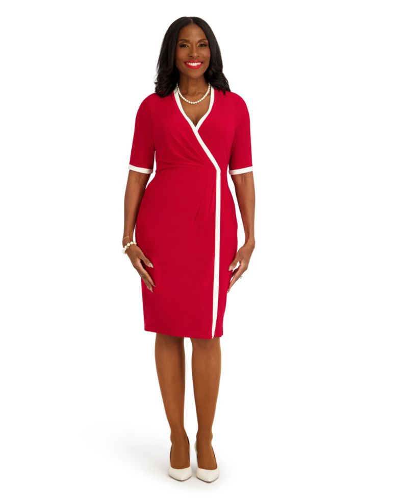 Women's V-Neck City Wrap Knee Length Dress, Regular and Plus Size