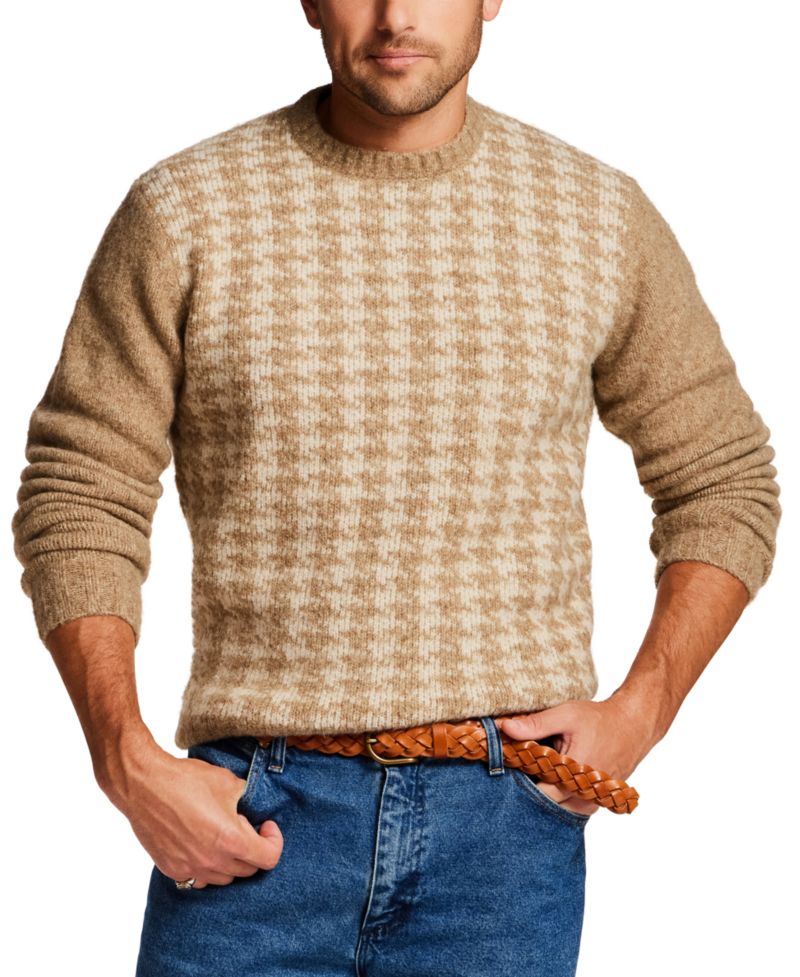 Men's Fuzzy Knit Houndstooth Crew Neck Sweater