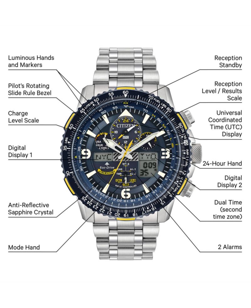 Eco-Drive Men's Analog-Digital Promaster Blue Angels Skyhawk A-T Stainless Steel Bracelet Watch 46mm