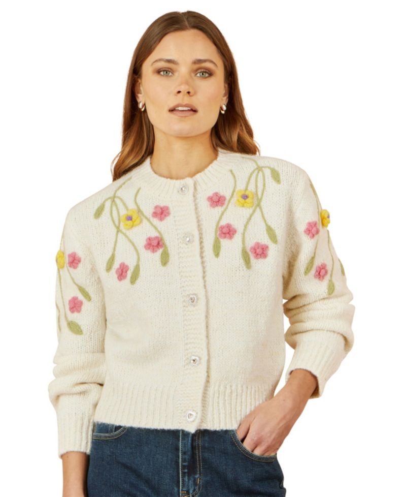 Women's Hand Embroidered Flower Cardigan