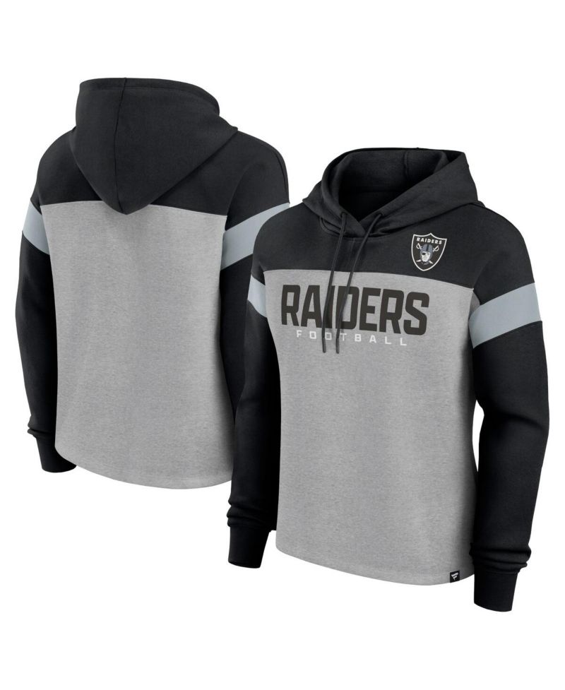 Women's Heather Gray/Black Las Vegas Raiders Bold Play Call Pullover Hoodie