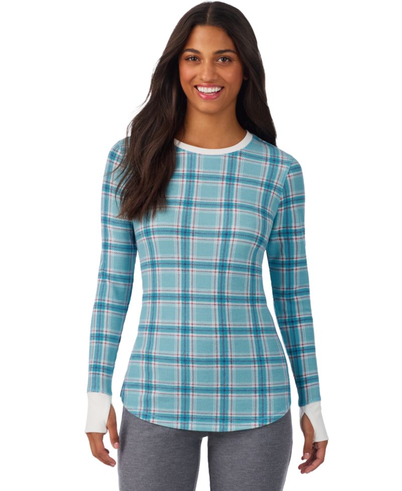 Women's Waffle-Knit Thermal Stretch Long-Sleeve Crew-Neck Top
